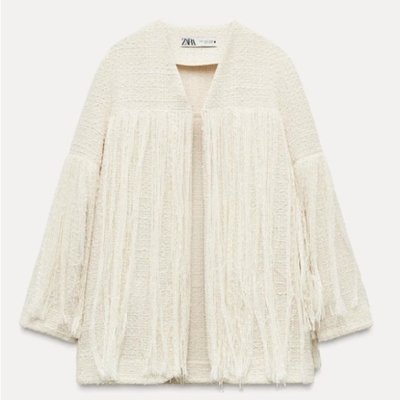 Zara Cream Fringe Blazer - Picture 6 of 16